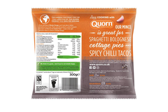 Image Back of a Quorn mince package showing carbon footprint label and nutritional information